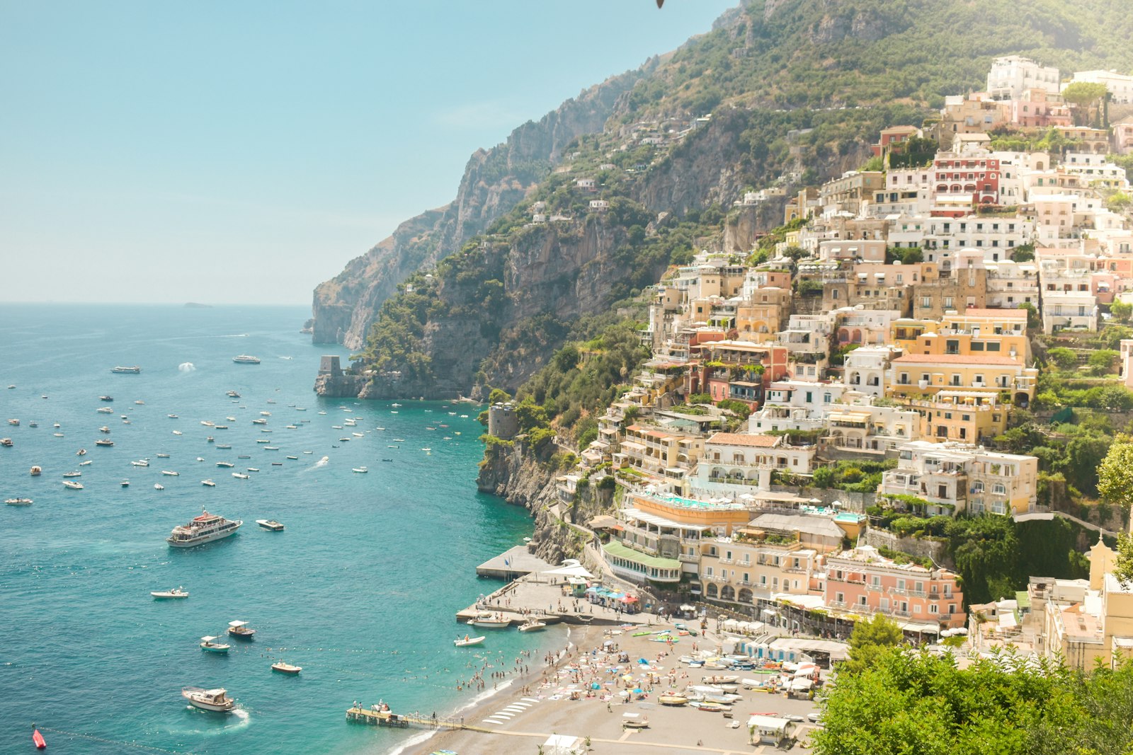 Coastal buildings and boats at Positano, Italy