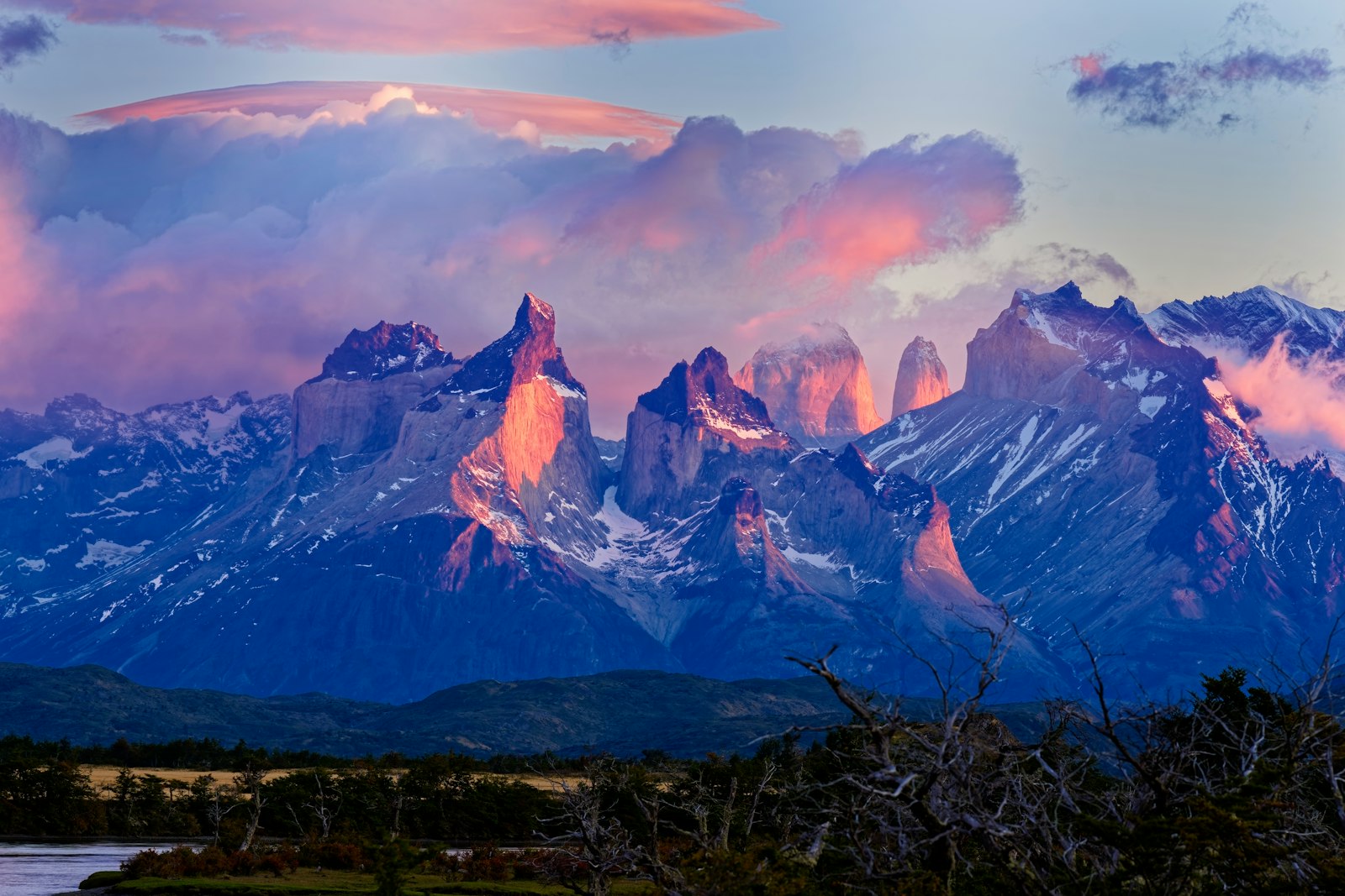 Sunlit mountain peaks in Patagonia