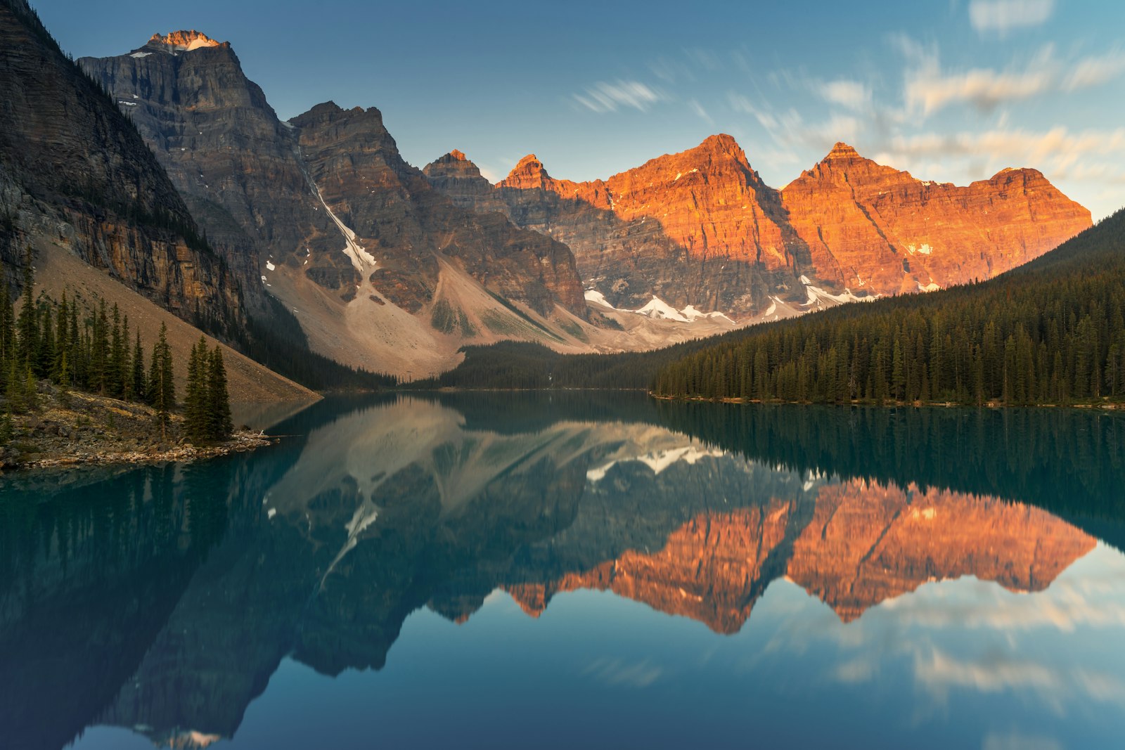 Mountain peaks reflected in a Canadian Rockies lake