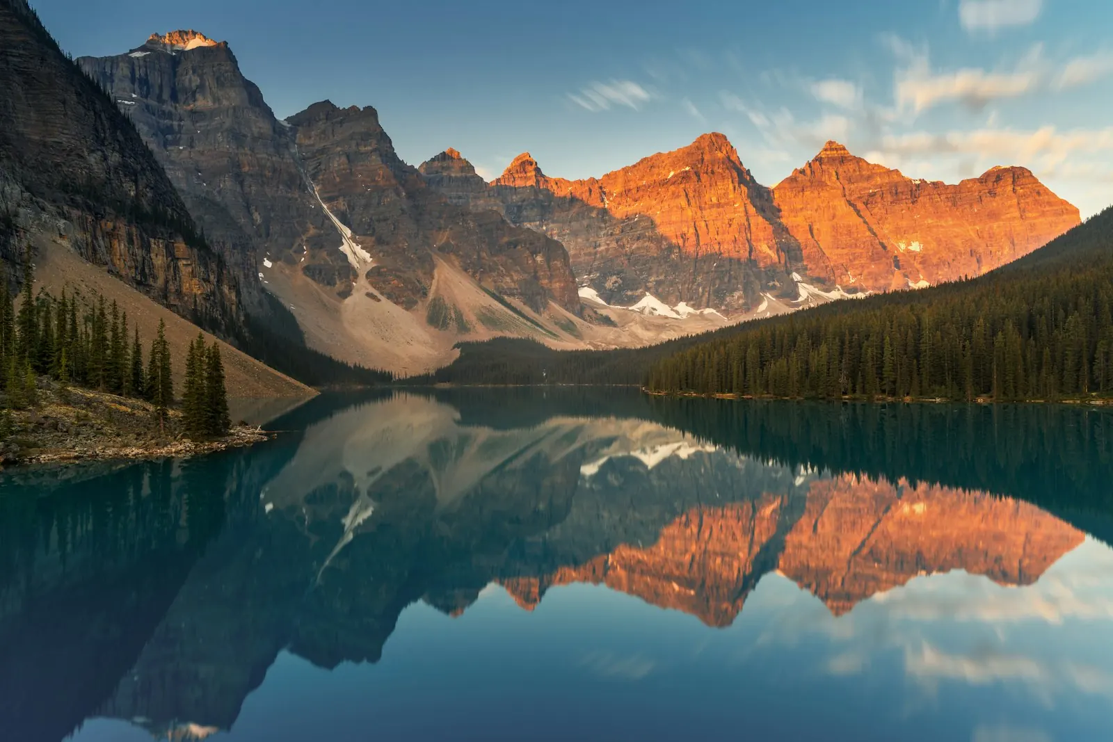 Mountain peaks reflected in a Canadian Rockies lake
