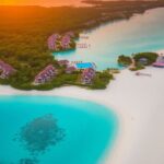 Complexe de luxe avec des villas en bord de mer et des environs tropicaux.