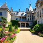 Castillo privado con hermosos jardines y gran arquitectura.