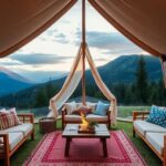 Luxurious tent in a beautiful natural setting.