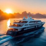 Luxury cruise ship exploring beautiful natural landscapes.