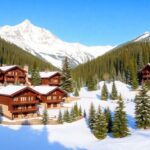 Luxury mountain estates in a snowy ski resort.