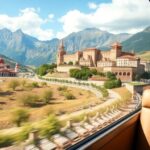 Luxury train passing through beautiful European and Asian landscapes.