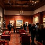 Los visitantes disfrutan del arte en un entorno de galería privada.