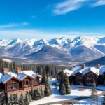 Luxury mountain estates in a snowy ski resort.