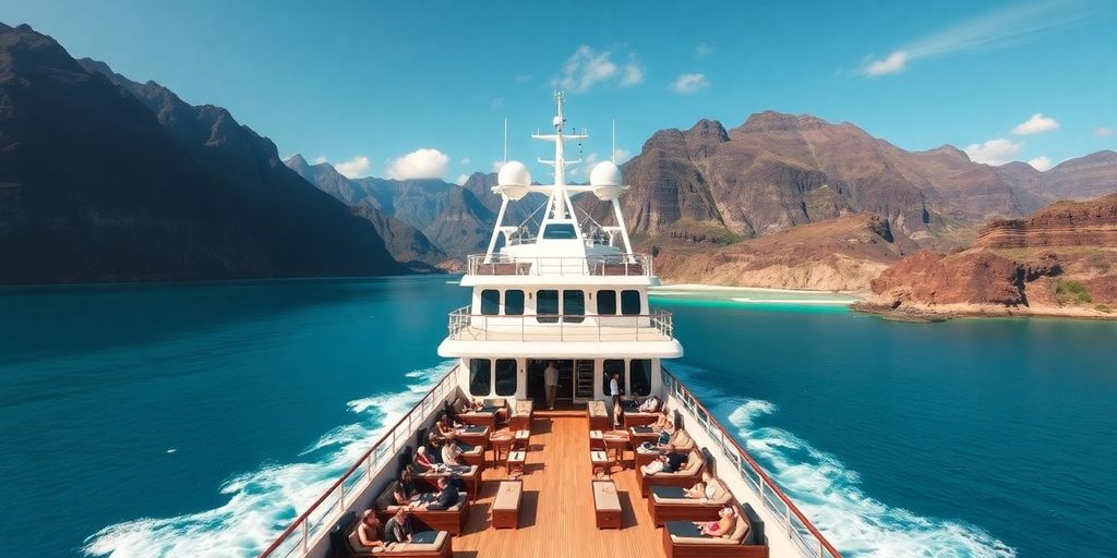 Navire de croisière de luxe dans un paysage naturel époustouflant.