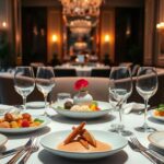 Luxury dining with gourmet dishes in an elegant setting.