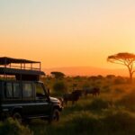 Privates Safari-Fahrzeug in einer üppigen Wildtierumgebung.