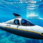 A private submarine and underwater hotel in clear waters.