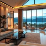 Modern villa interior with smart technology and elegant design.