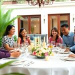 Family enjoying a celebration at a private villa outdoors.