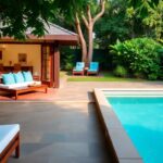 Private villa with pool and greenery for wellness retreats.