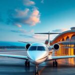 Luxurious private jet at an elegant airport stopover.