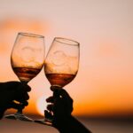 silhouette photography of two person holding long-stem wine glasses